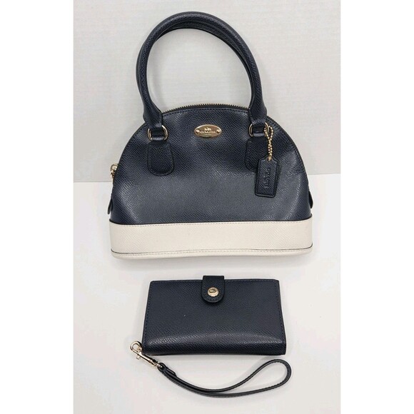 Coach Mini Cora Domed Satchel Bi Color Leather F34517 Midnight Blue W/ Wristlet - Picture 1 of 16